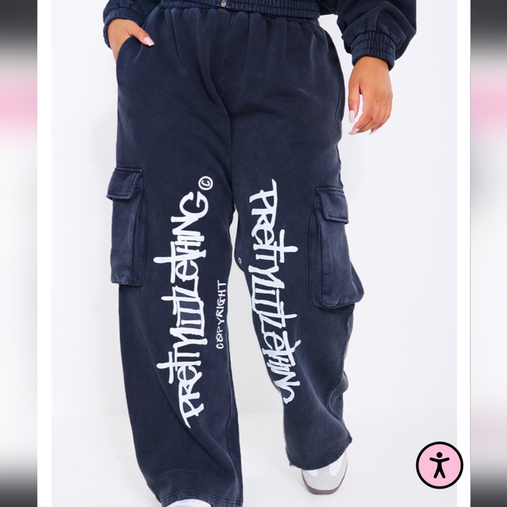 Prettylittlething cargo sweatpants 16sz black nwt - Picture 1 of 5